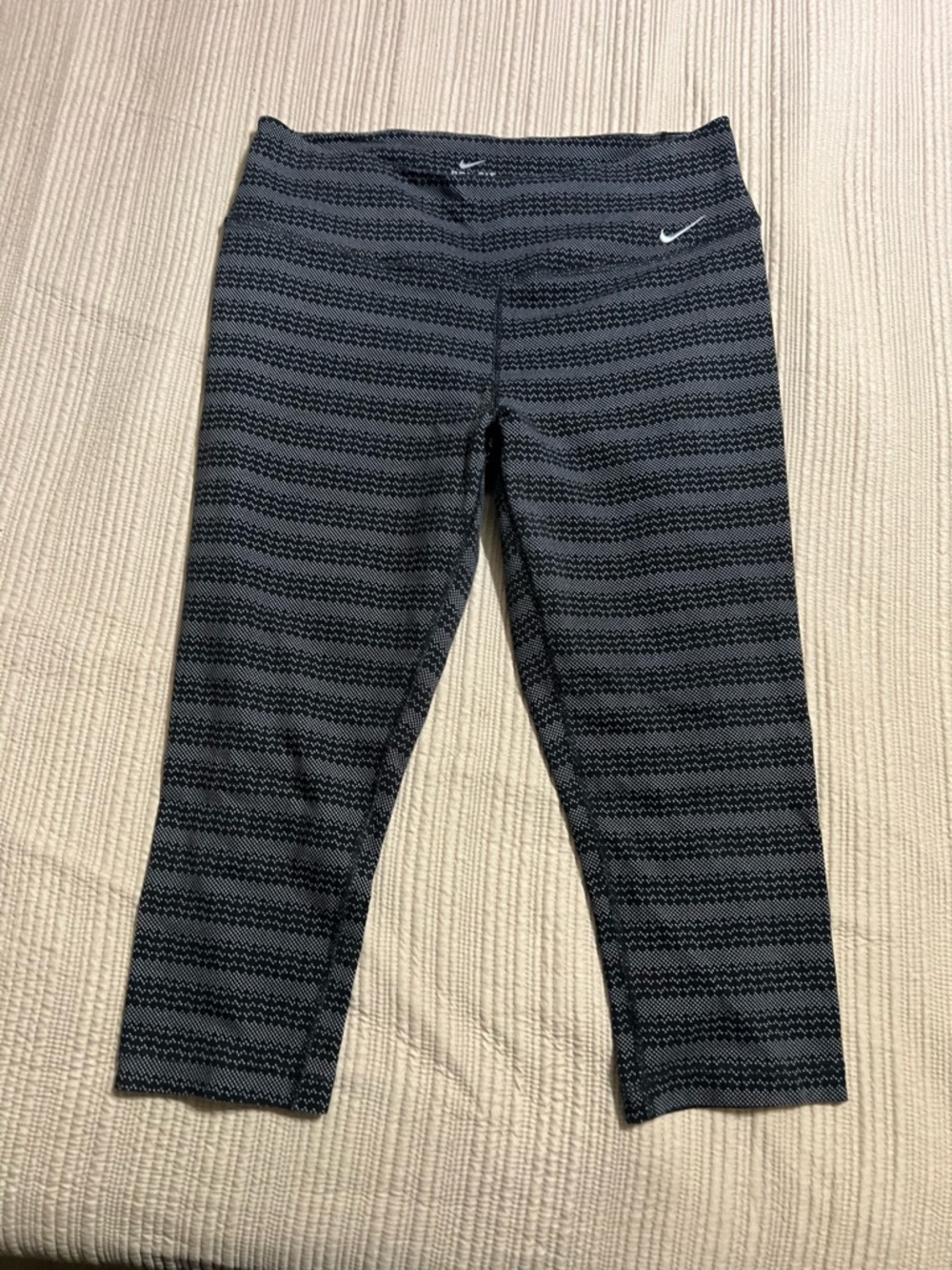 Nike Black and Gray Striped Capri Leggings